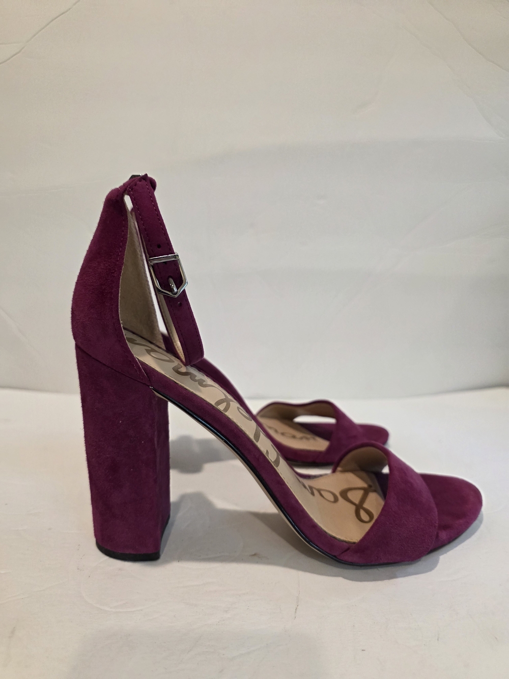 Sam Edelman Fuchsia Suede Block Heel Sandals with Ankle Strap Size 9 Yaro - Picture 8 of 12